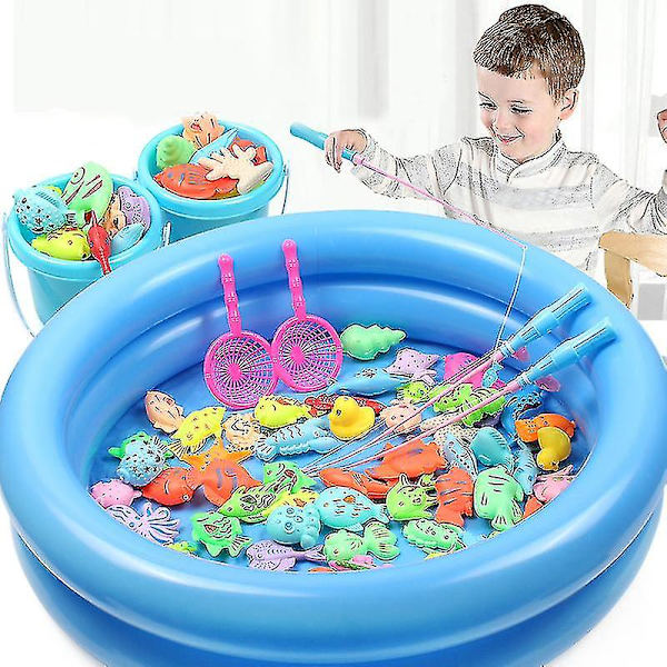 Magnetiskt fiskeset för barn med uppblåsbar pool, leksaker för vattenlek, fiskespel, utomhusleksaker, födelsedagspresent