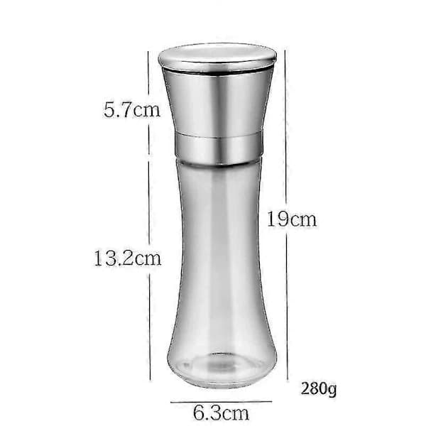Krydderikværn i rustfrit stål, køkkenredskab, glas krydderiflaske, 2 stk
