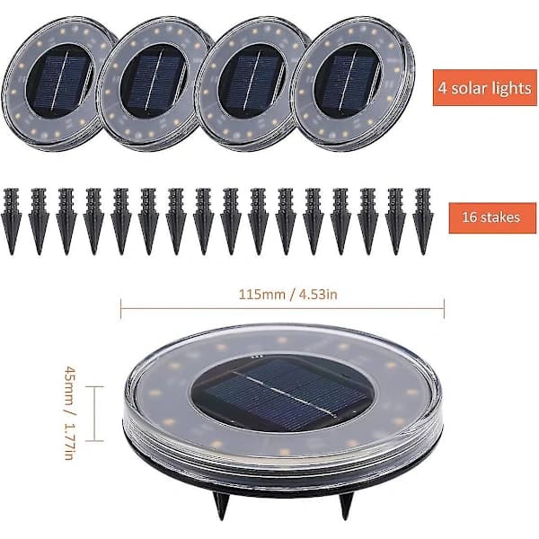 LED Solcellelampe for bakken 4-pakning, 12 LED Solcellelamper utendørs, Vanntett IP68, Gatebelysning, Bur []