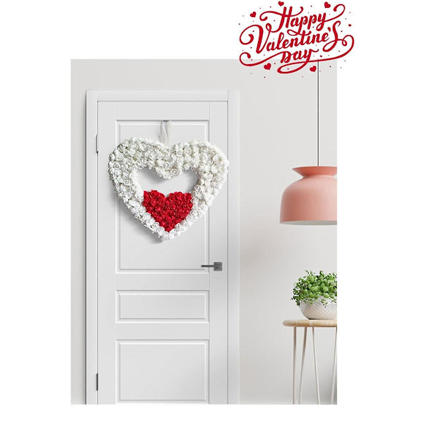 Valentinsdagskrans, konstgjord hjärtformad krans av rosblad för ytterdörren, valentinsdag