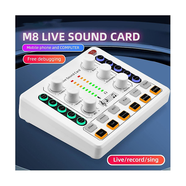M8 Live Sound Card Trådløs Bluetooth Audio Mixer Digital Mixer Støyreduksjon Live Streaming Broa