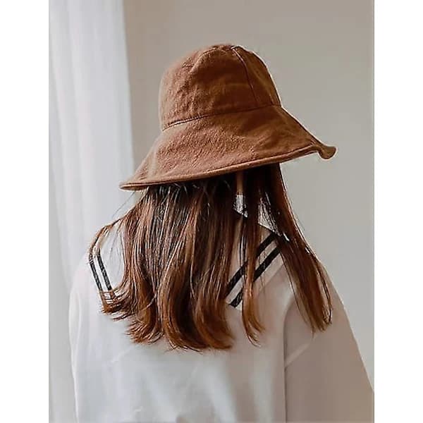 HA~Sommerhat til damer, bredskygget, foldbar solhat til rejser, anti-UV strandhat, 100% børstet bomuld, udendørshat