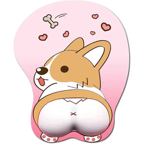 HA~3D Musemåtte med håndledsstøtte, Ergonomisk blød silikonegel gamingmusemåtte, Sød Corgi Hunde Anime Musemåtte til PC Laptops (Pink)