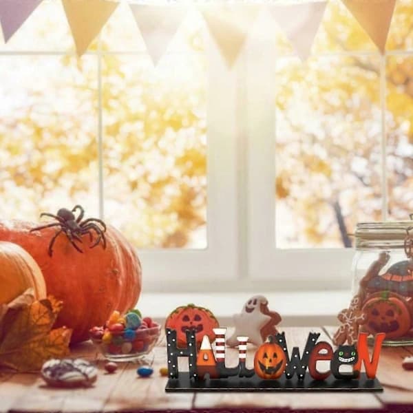 Halloween Bokstäver Träbordsdekor Pumpa Katt Skylt Skrivbordsprydnad