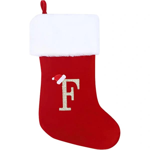 HA~Personlige Julegavestrømper 50 cm Initial Monogram Brodert Bokstav Julestrømpe Rød Fløyel Julestrømper(F)