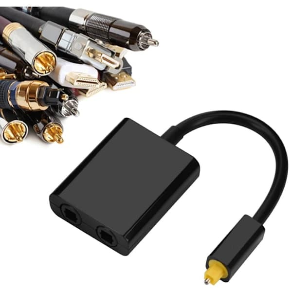 HA~Toslink Digital Optisk Lydkabeladapter med Doble Porter 1 Inngang 2 Utganger Svart - Lydkonverterer