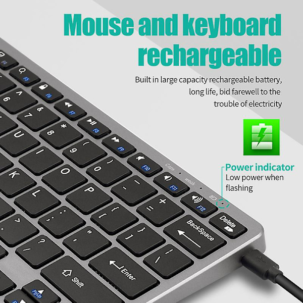 Mini Bluetooth-näppäimistö, multimedianäppäimistö ja langaton hiirisetti kannettavalle tietokoneelle, pöytätietokoneelle, tabletille, iPadille, Androidille ja Macbookille