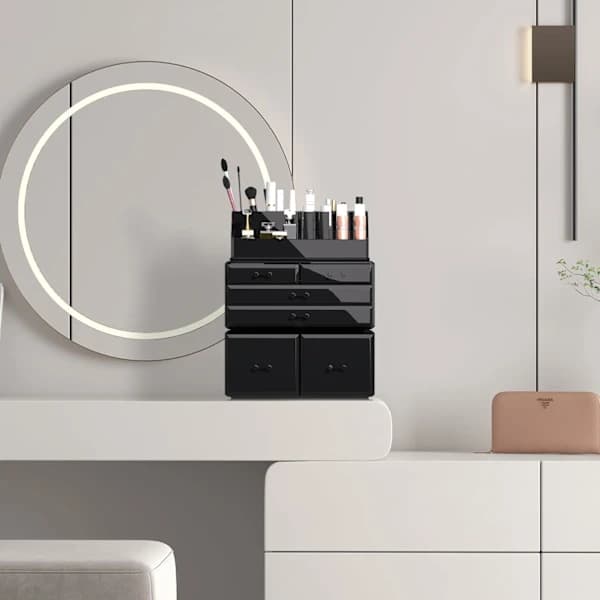 HA~Smink Kosmetik Organizer Opbevaringskasser Etui med 6 Skuffer Sort