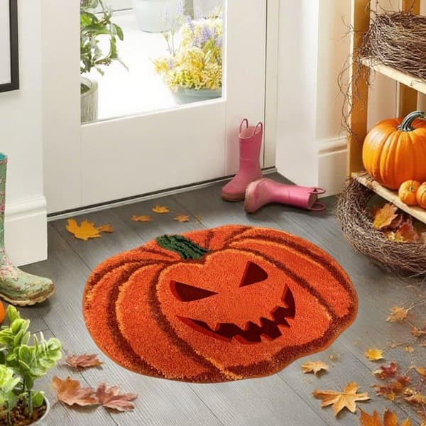 Baderomsmatte Halloween Gresskar, Sklisikker Mikrofibermatte, Absorberende og Vaskbar, Høstdekorasjon