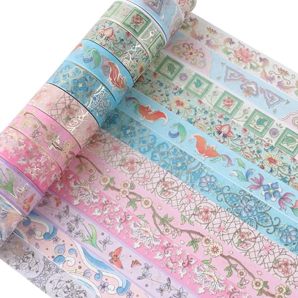 12 Rullar Papperstejp Set, Vacker Washi Tejp Mjuk Scrapbookingtejp Estetisk Guldfolie Papperstejp Dekaler Perfekt för DIY
