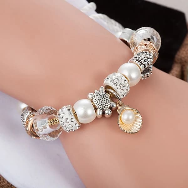 Charm armbånd for kvinner jenter perle strass charms justerbar