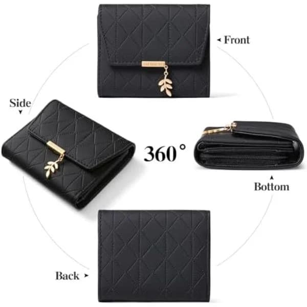 Wallet Women Leather RFID Blocking Card Holder Small Compact Purse Zip Coin Pouch with ID Window
