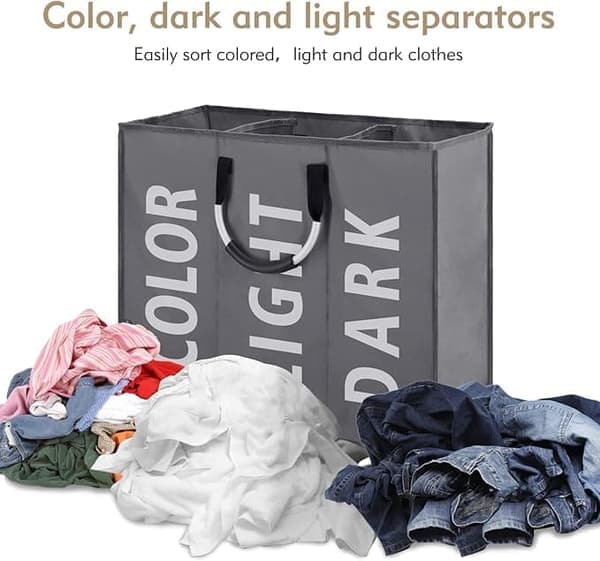 Foldable Fabric Laundry Basket with 3 Compartments – Laundry Sorter & Storage Basket for Clothes and Toys