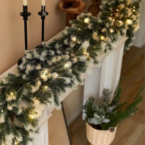 Julekrans med belysning, juledekorasjon, festlig dekorasjon, vinterdekorasjon, kunstig grangren 1,8 m