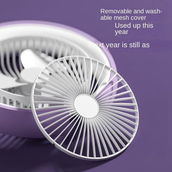 Multifunksjonell roterbar skrivebordsvifte med LED-lampe – 3 hastigheter, USB-lading