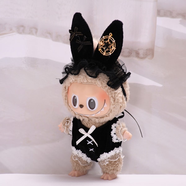 [HH] 17cm Labubu I II Söta Plyschdockors Kläder Idol Dockor Sittande Party Kläder Accessoarer för Korea Kpop Exo Black