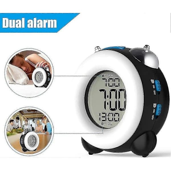 Hög Larmklocka för Tunga Sovare med Valfri Dubbelalarm och Snooze-funktion (Solid Blå) 1 st