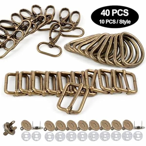 40 stk. cyan antikk tre glide ring metallspenne+D-ring+rotasjon