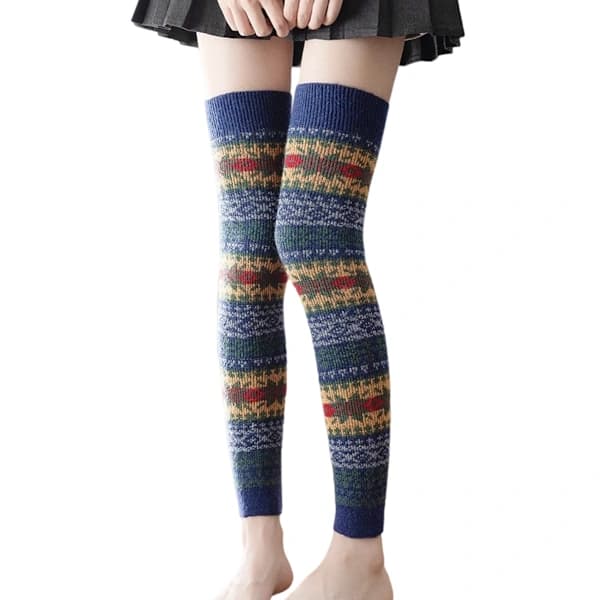 Varme knæstrømper til efterår og vinter Kaninuld Forlængede strømper Støvler Squaredans Leggings Skridsikre knæstrømper til kvinder Dybblå