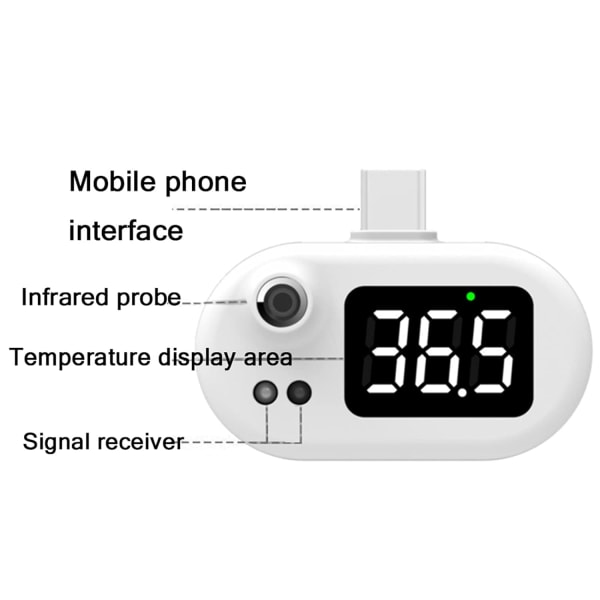 Bärbar termometer, infraröd termometer, mini infraröd termometer för smartphone, kontaktlös USB termometer, snabbmättermom
