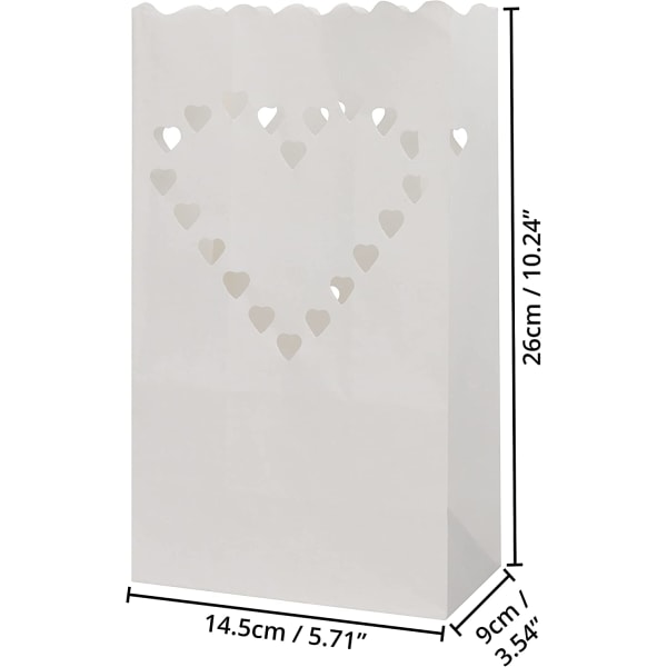 Pappersljushållare Paket om 20 - Brandsäkra pappersljusstakar med hjärtform - Papperslykta för evenemang, fester, alla hjärtans dag, Engag