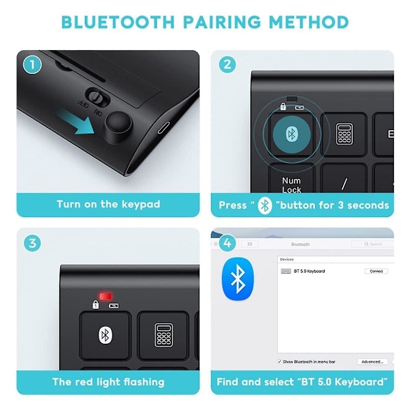 Trådløst Bluetooth numerisk tastatur, 22-tasters bærbar slank numerisk tastatur for bærbar PC, PC, skrivebord