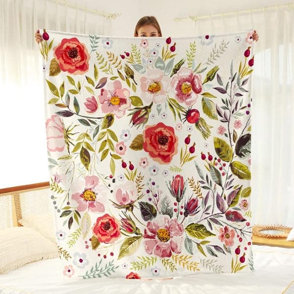 Vildblomster blomsterplaidtæppe Botanisk blomsterprintet tæppe Superblød flanneltæppe Let og luftig 127 cm X 152 cm