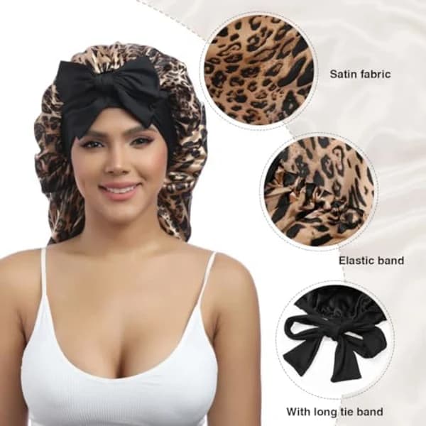 Lang Satin Bonnet til Fletninger - Elastisk Silke Hårmos til Sovning Natmos Strækbart Bånd til Kvinder