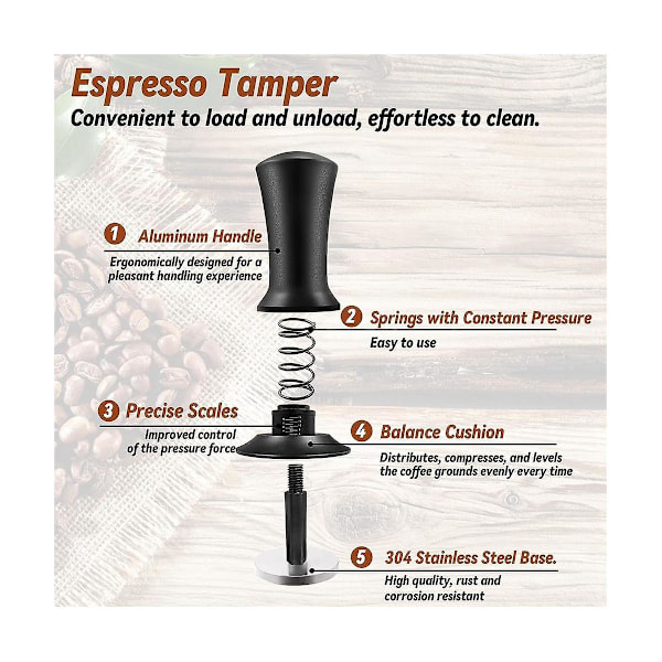 Kaffe Espresso Tamper 51mm Med Wdt Verktøy Kalibrert Fjærbelastet, Med Silikonmatte, For Espresso