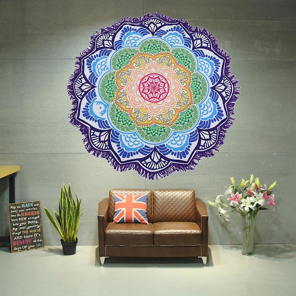 Mandala Runda Strandhanddukar Överdimensionerad Mikrofiber Strandfilt Blommig Lotus Sandfri Snabbtorkande Gobeläng Absorberande Yogamatta