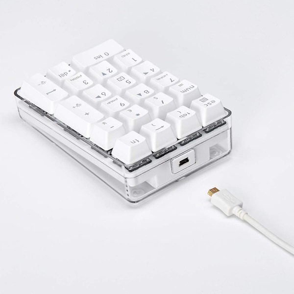 Mekansk Numerisk Tastatur Gateron Brown Switch Kablet Spilltastatur Krystallhus Hvit Bakgrunnsbelyst 21 Taster