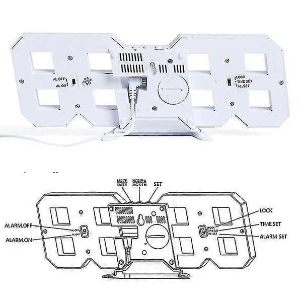 3D digitaalinen herätyskello, LED digitaalinen seinäkello