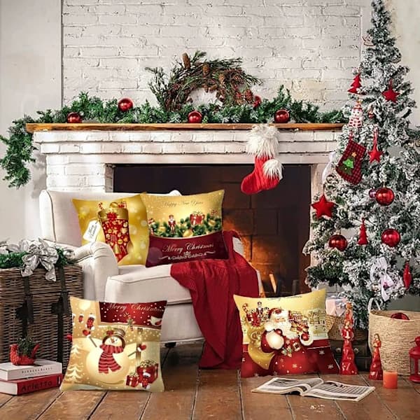 Julkuddar 45x45 cm, 4-pack, Juldekorations Kuddfodral, Kuddar, Juldekorationer