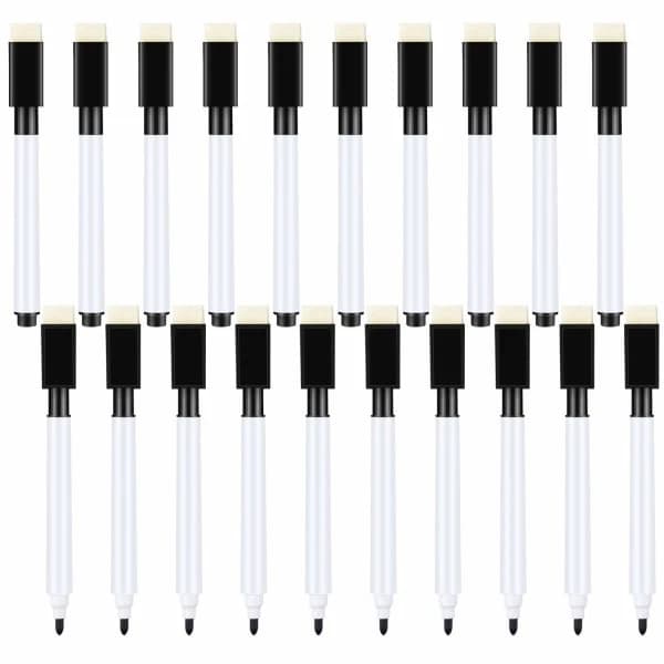 20 stk. små whiteboard tusser - sorte whiteboard markører med viskelæder, whiteboard pen med fin spids til børn (sort)