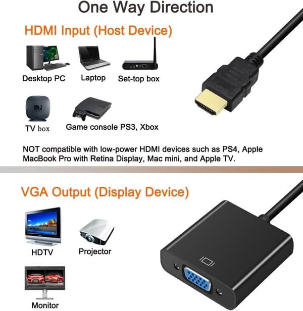 HDMI til VGA-adapterkabel - for dataskjerm PC TV 1080P HD-video