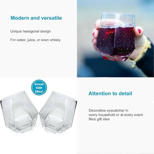 Dricksglas Vatten Juice Glas Set i Hexagon Design 240 ml Diskmaskinssäkert Transparent 4-pack