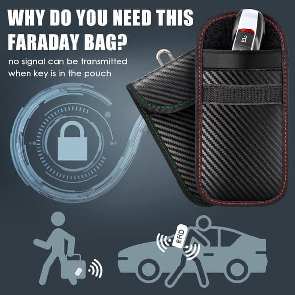 Faraday-pose til bilnøgle (2-pak) - Signalafskærmning mod nøglelæsere & RFID-beskyttelse til nøglefri biler - Kulfibermateriale - Rød & Grøn