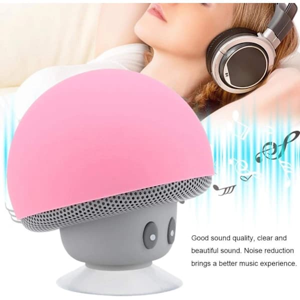 Mushroom Speaker, Mini Portable Wireless Bluetooth Mushroom Shaped Speaker Subwoofer with Suction Cup, Built-in Microphone, Pink