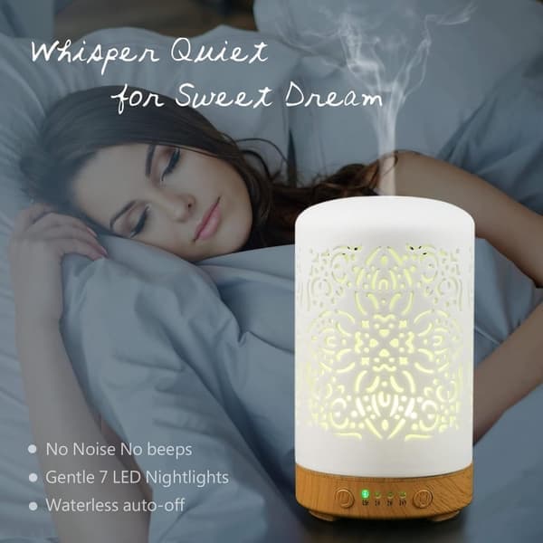 Aroma Diffuser - Hvit Keramisk Duftolje Diffuser - 7 Lysfarger