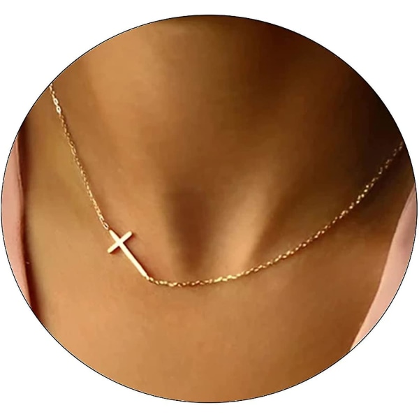 Dainty Cross Necklace For Women 18k Gold Plated Cute Cross Pendant Choker lin