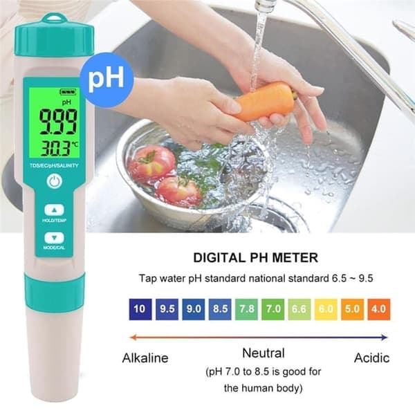7-i-1 Vandtester – pH-måler, TDS, EC, Saltholdighed, SG, ORP og Temperaturtester til Pool og Akvarium