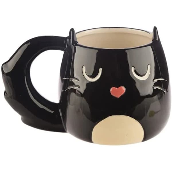 HA~Svart Kat Mugg 3D Keramisk Nyhed Søde Krus Kopper 400ml til Varme Drikke, Te, Kaffe, Varm Chokolade