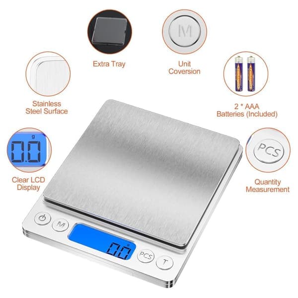Kitchen Scale - Milligram Scale - Electronic Scale - 0.01 to 500 grams - Silver