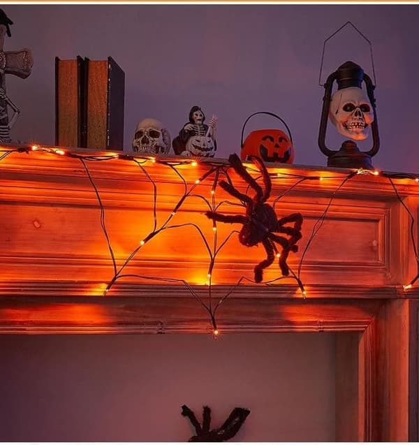 Halloween Spider Web 1.8m LED String Lights Battery/USB Waterproof for Garden and Home Decoration
