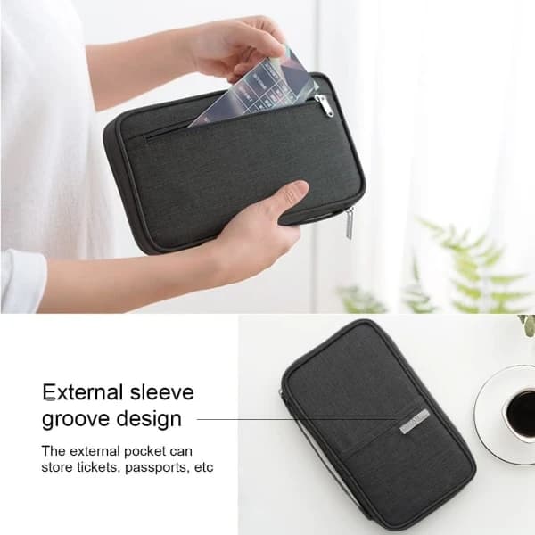 Musta matkalompakko perheelle, vedenpitävä passikotelo