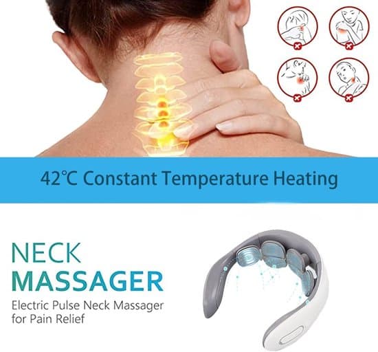 Halsmassager med 6 tilstande, 9 intensitetsniveauer, 42°C varme og 3D EMS, bærbart U-formet design til hjem og kontor