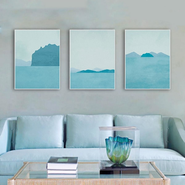 Wekity Naturlig Havlandskab Væghængt Canvas Print Poster, Enkel Mode Akvarel Kunsttegning Dekoration til Hjemmet Stue Soveværelse Kontor og Børn