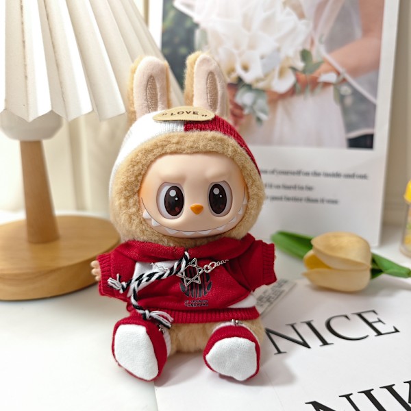 [HH] Söt Labubu Hänge Klädbyte Blind Box Dockkläder Trendiga Kläder Klä upp Dockor Spel Grossist 5cm*5cm Red 4-piece set