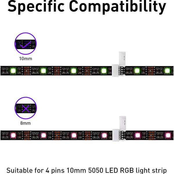 2 sæt LED-stripstik 4-polet 10mm Loddefri RGB-lysstripstik til 5050 SMD - Gapless, L