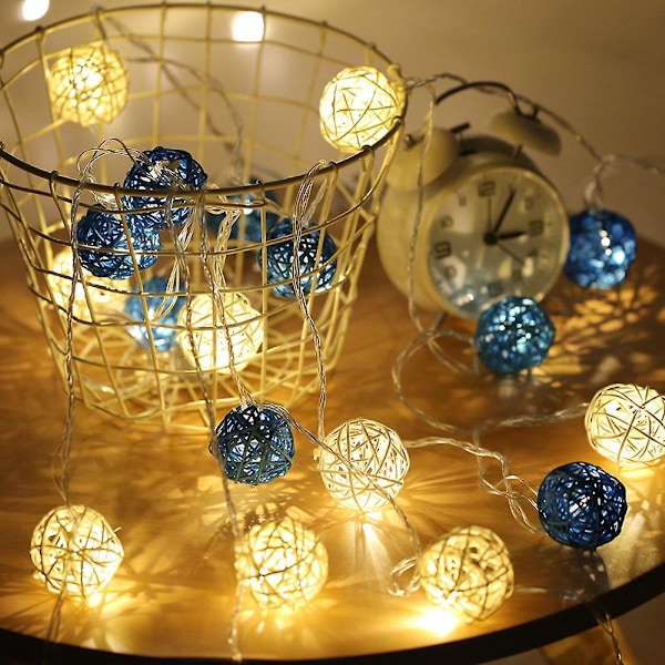 Dekorative Rattan Kugle Lyskæde Med 20 LED Pærer Conn